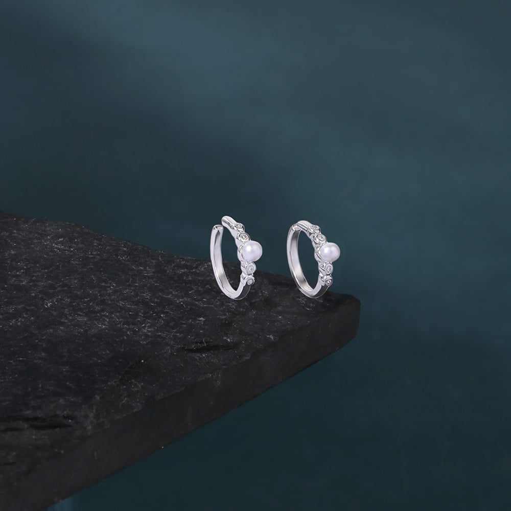 Twinkle Dot Silver Hoop Earrings