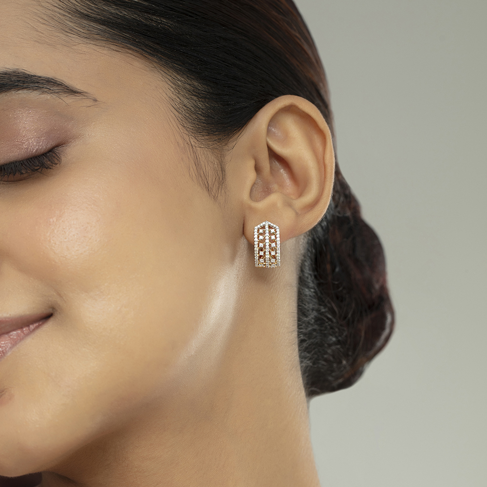 Chevron Shine Gold & Diamond Hoop Earrings,,hi-res thumbnail 2