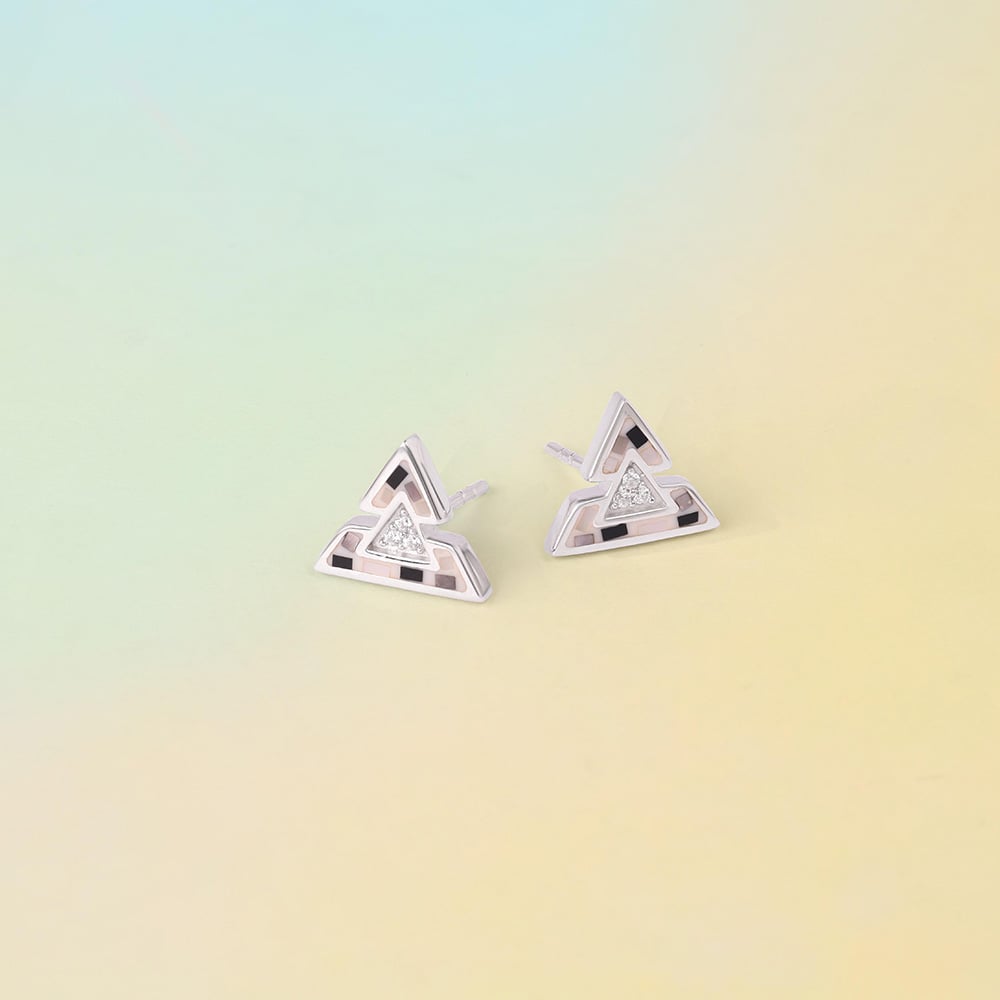 Artful Mosaic Silver Stud Earrings