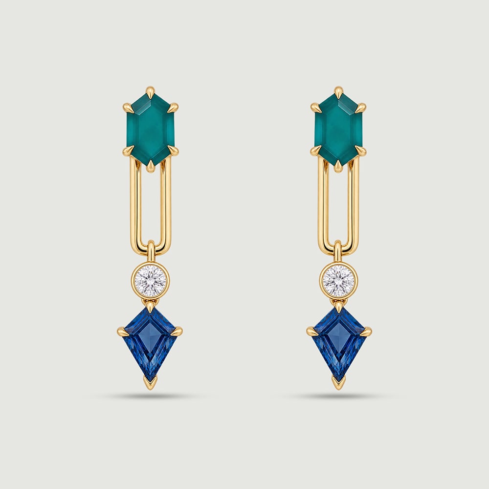 Fresh Geometric Onyx and Topaz Drop Earrings