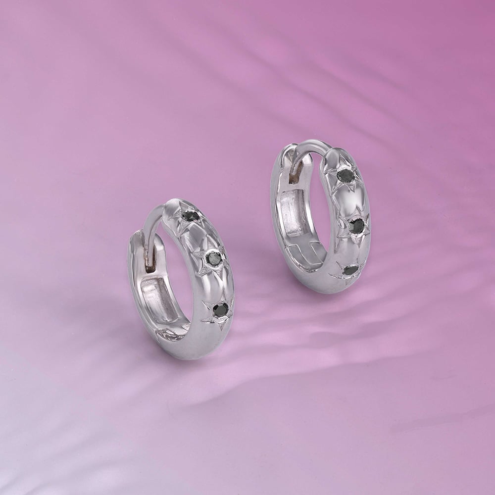 Bold Noir Silver Hoop Earrings