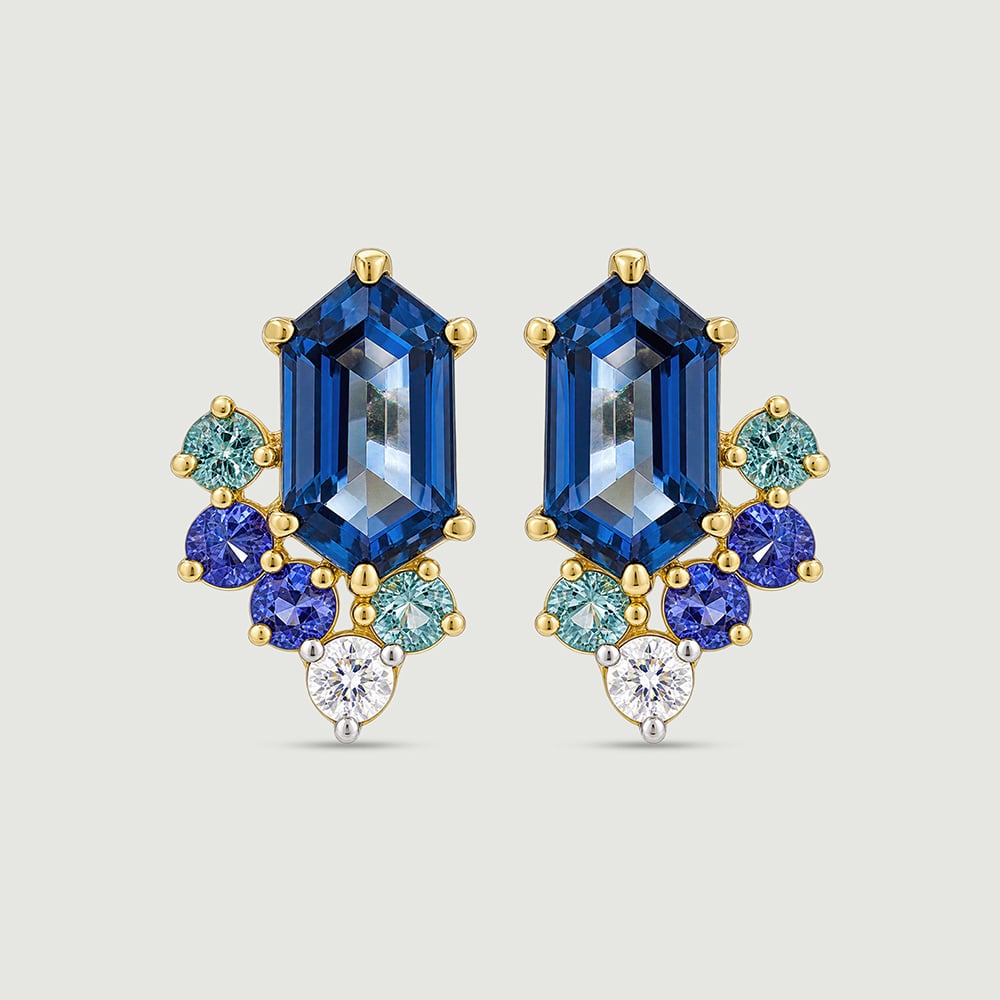 Blue Rhythm Gold Stud Earrings,,hi-res thumbnail 3