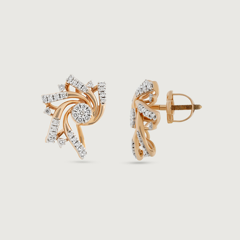 Whirling Glow Gold & Diamond Stud Earrings,,hi-res thumbnail 4