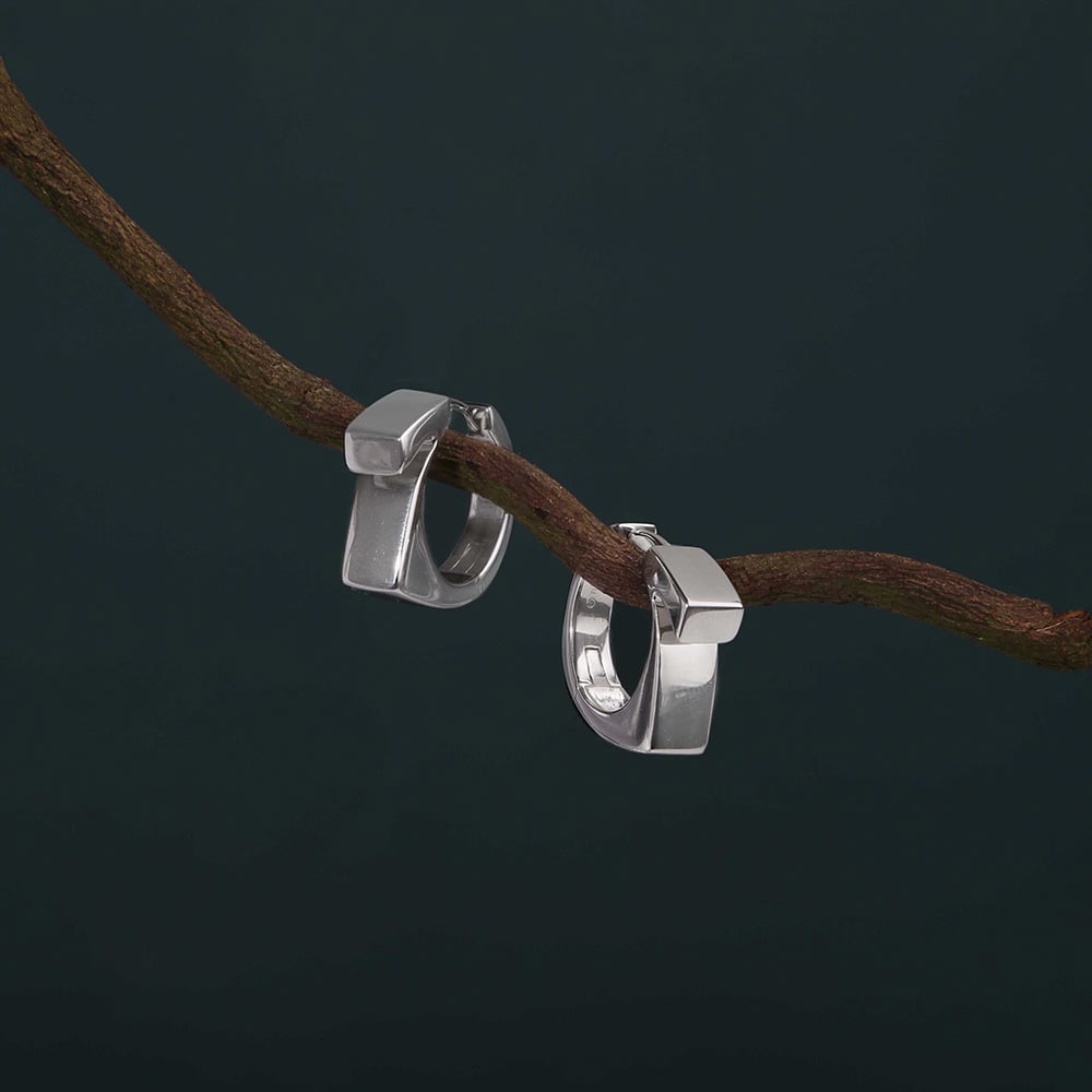 Bold Geometric Silver Hoop Earrings