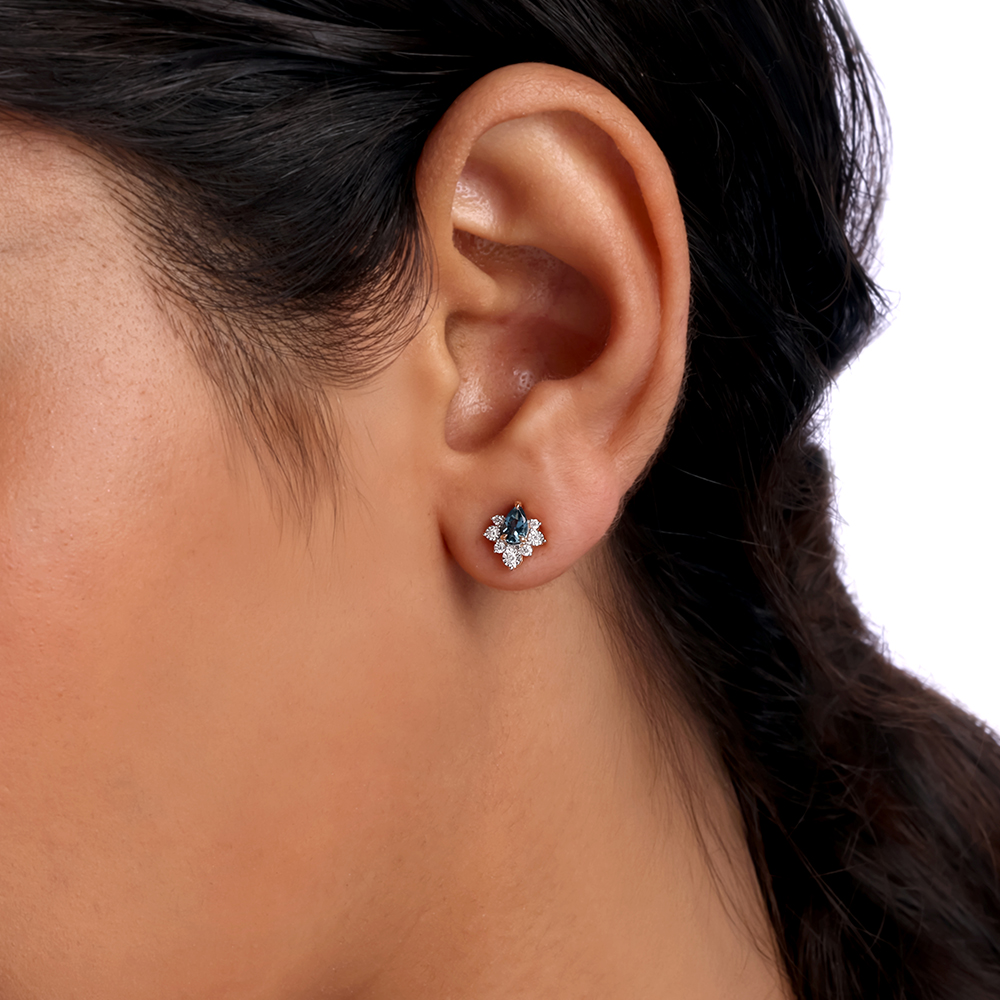 Sparkly Blue Diamond & Gold Stud Earrings,,hi-res thumbnail 2