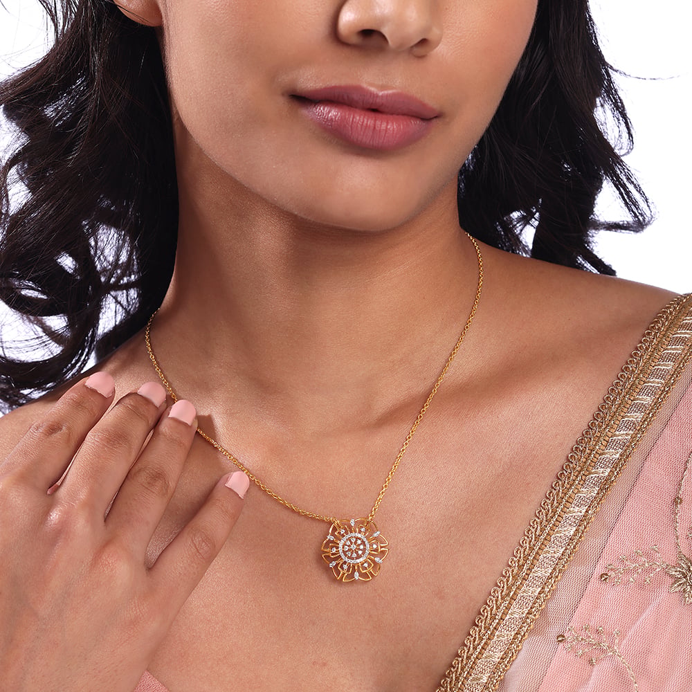 Ornate Bloom Gold & Diamond Necklace,,hi-res thumbnail 2