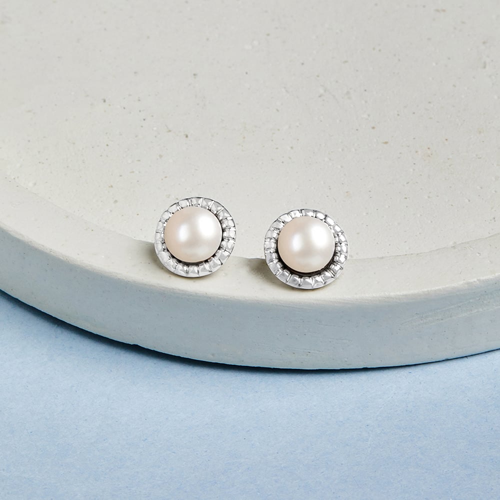 Minimalist Pearl Silver Stud Earrings