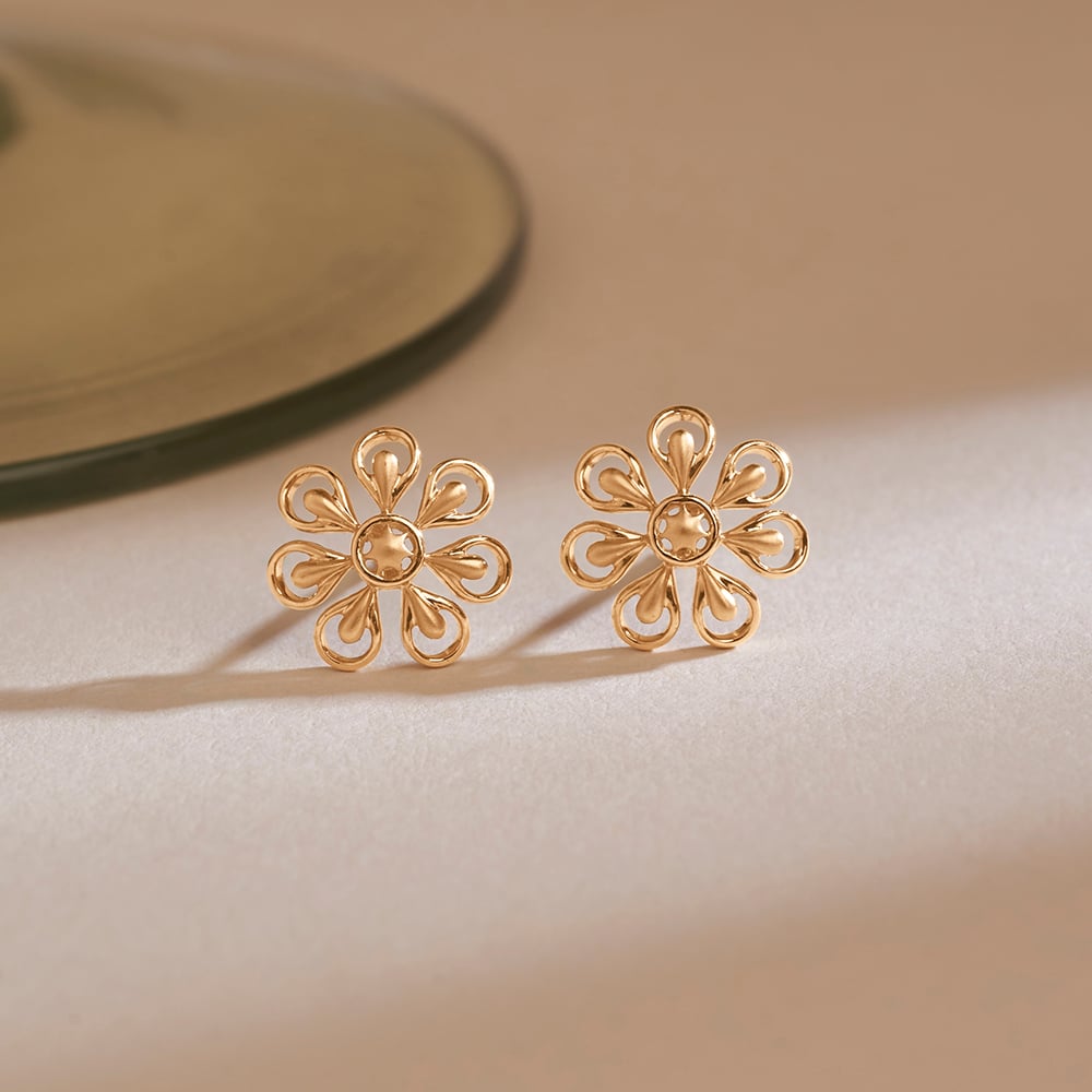 Radiant Floral Gold Stud Earrings
