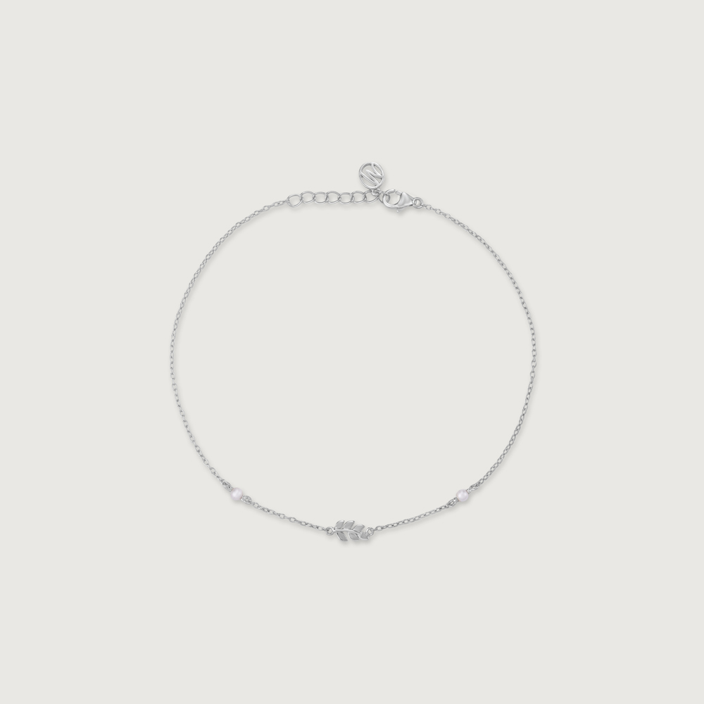 Soft Leafy Silver Anklet,,hi-res thumbnail 3