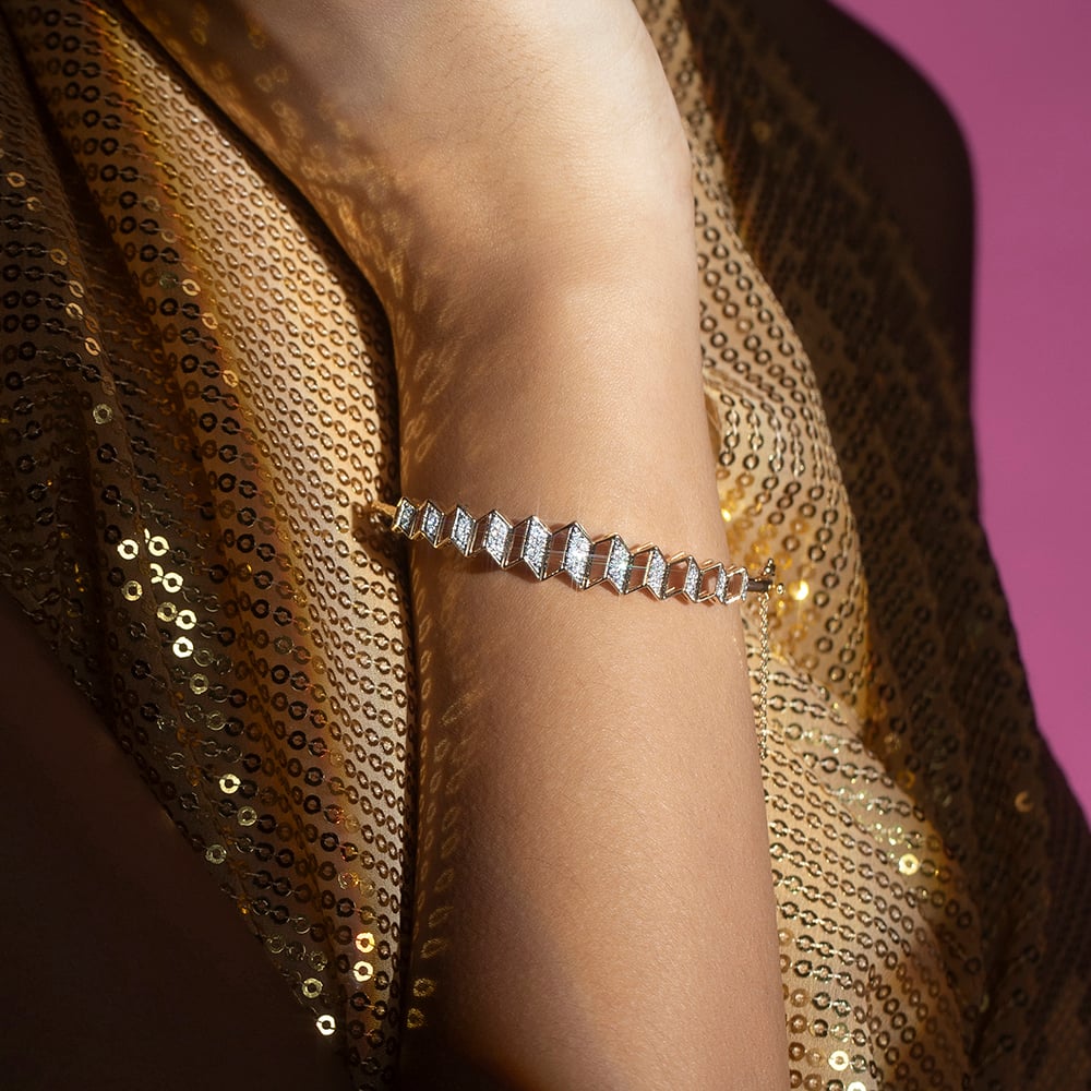 Zigzag Pulse Gold & Diamond Bangle,,hi-res thumbnail 3