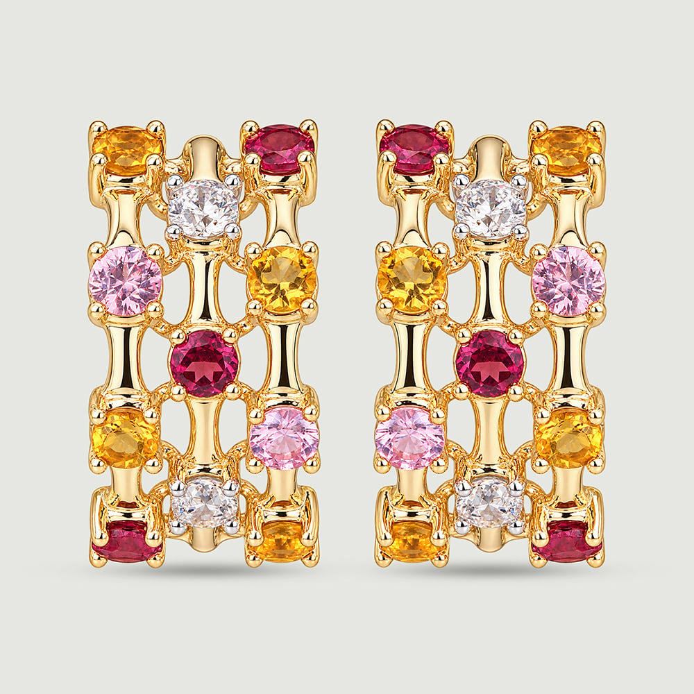 Warm Radiant Citrine Sapphire and Garnet Hoop Earrings