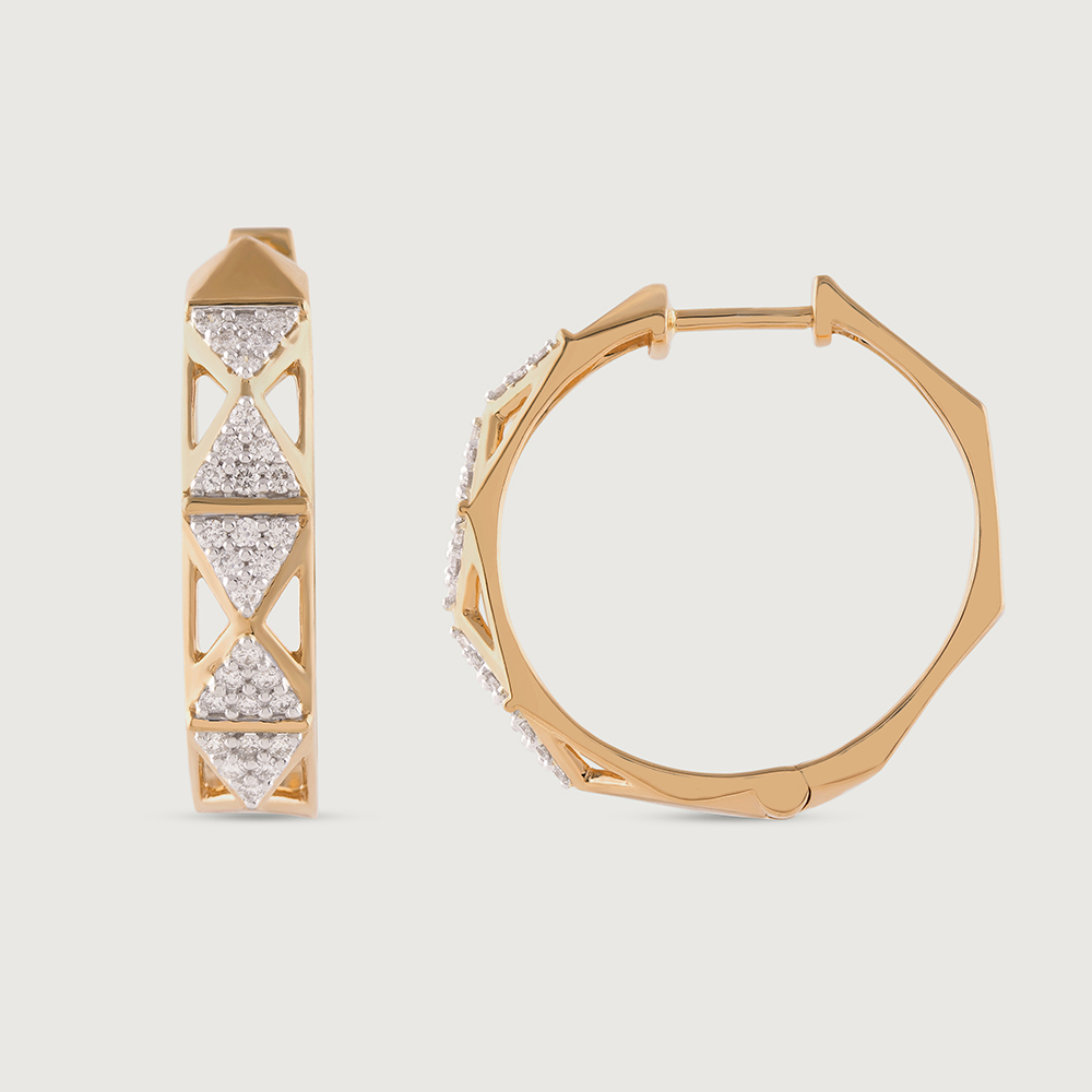 Geometric Luxe Gold & Diamond Hoop Earrings,,hi-res thumbnail 4