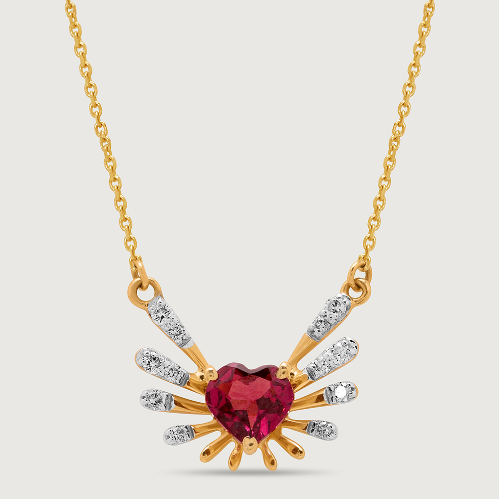 Heart & Wings 14KT Gold, Diamond & Pink Garnet Necklace,,hi-res thumbnail 3