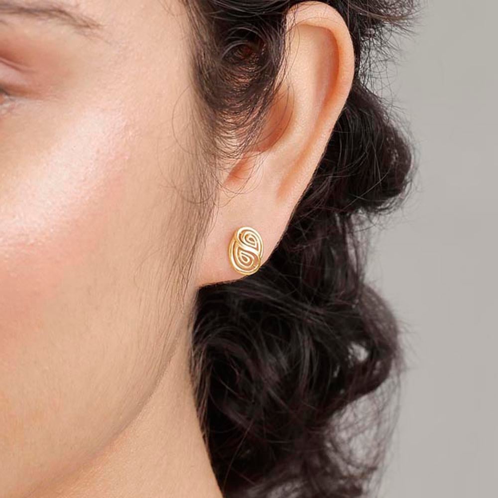 Paisley Duo Gold Stud Earrings,,hi-res thumbnail 2