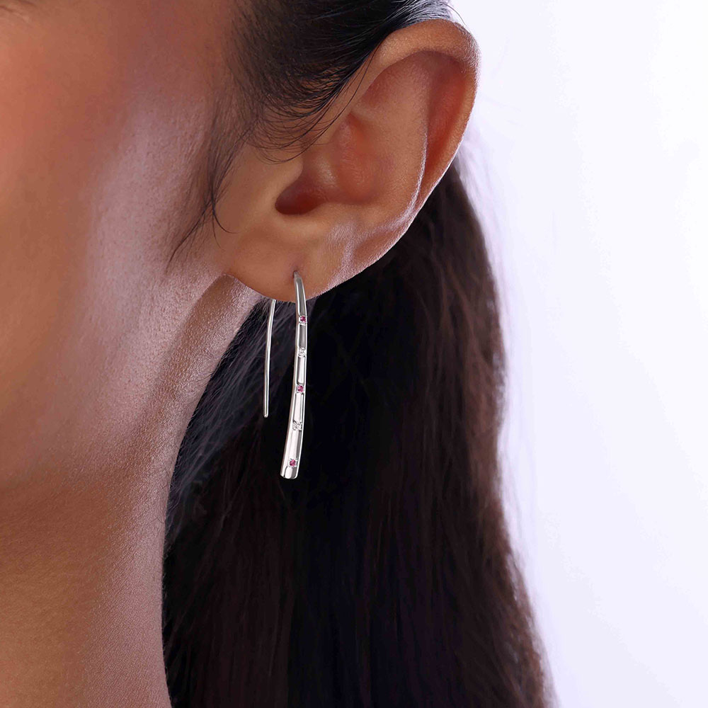 Playful Linear Silver Hoop Earrings,,hi-res thumbnail 2