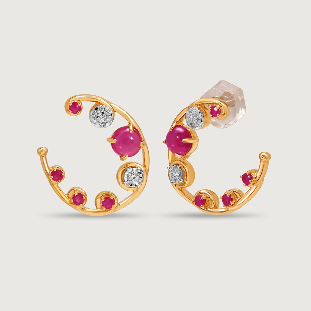 Regal Sparkle 14KT Diamond and Ruby  Hoop Earrings,,hi-res thumbnail 4
