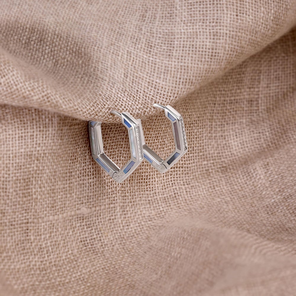 Sleek Angular Silver Hoop Earrings