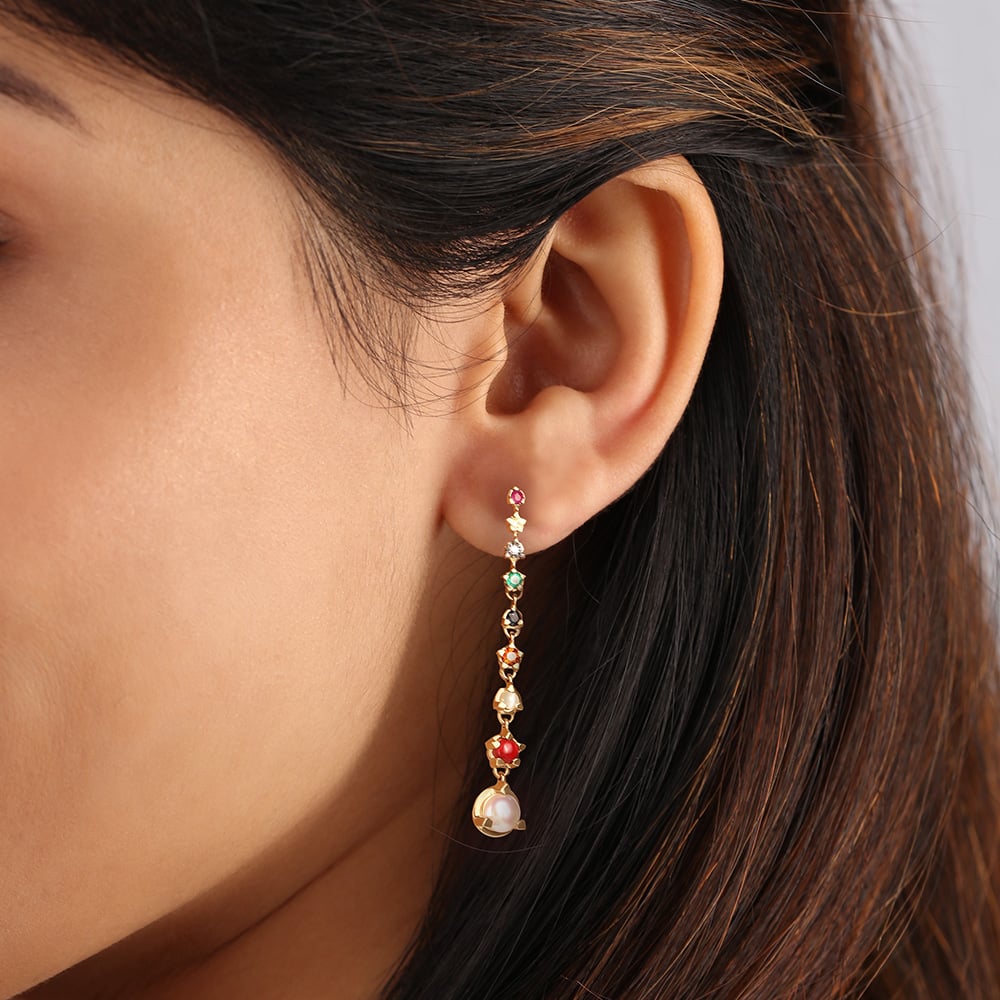 Solar Symphony 14KT Navratna Drop Earrings,,hi-res thumbnail 2