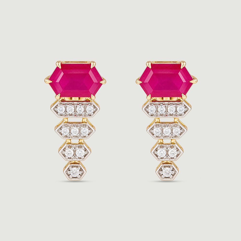 Red Luminous Gold Stud Earrings
