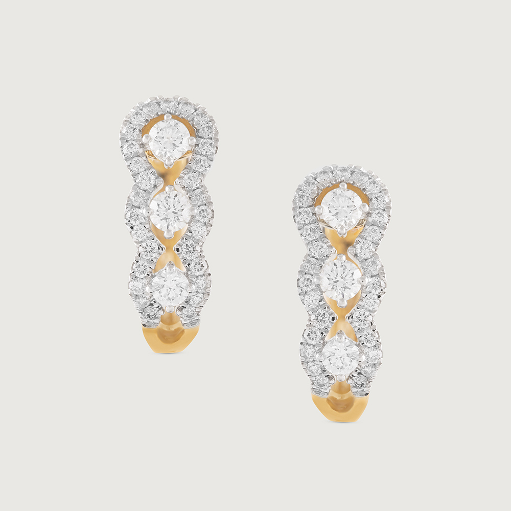 Sleek Edge Gold & Diamond Hoop Earrings,,hi-res thumbnail 3