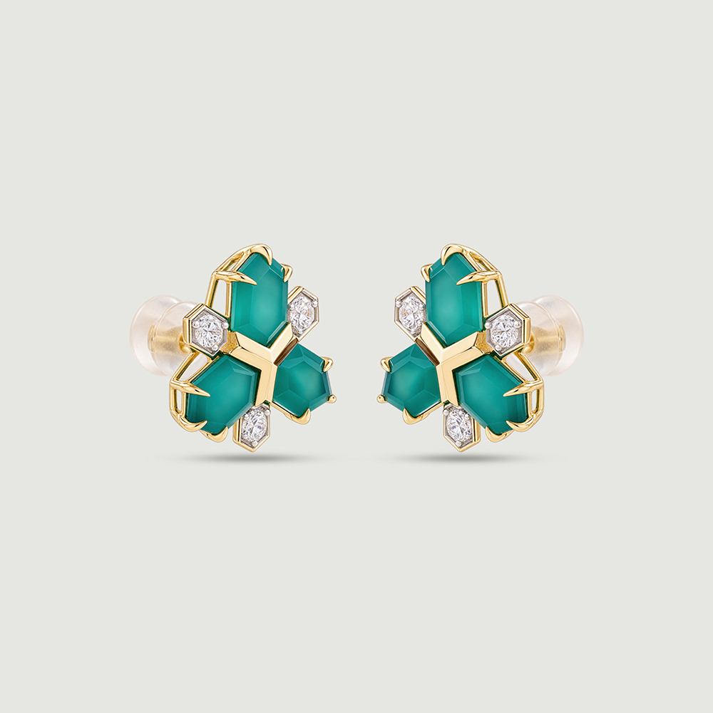 Sculptural Geometric Green Onyx Stud Earrings,,hi-res thumbnail 5