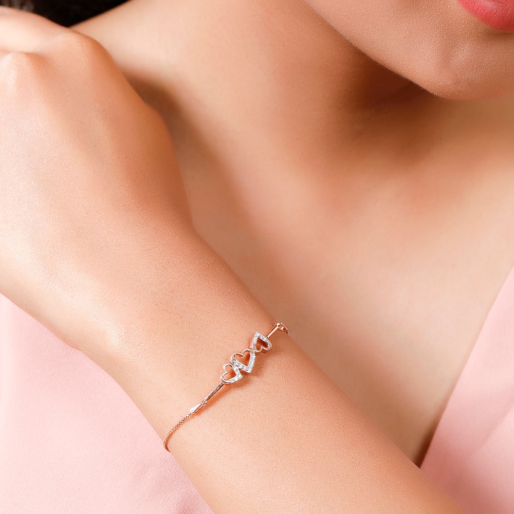Buy 14KT Rose Gold Lovely Heart Diamond Bracelet Online Mia by - Main Image