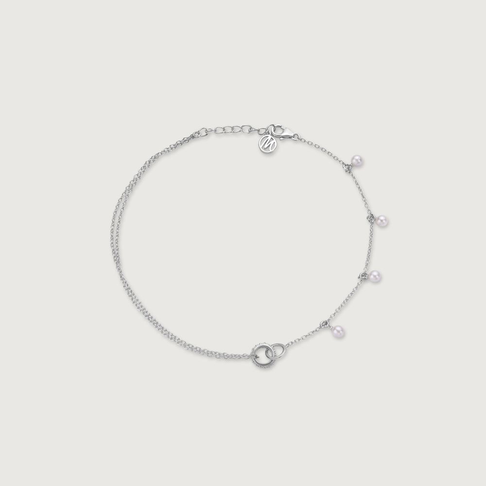 Twin Charm Single Silver Anklet,,hi-res thumbnail 3