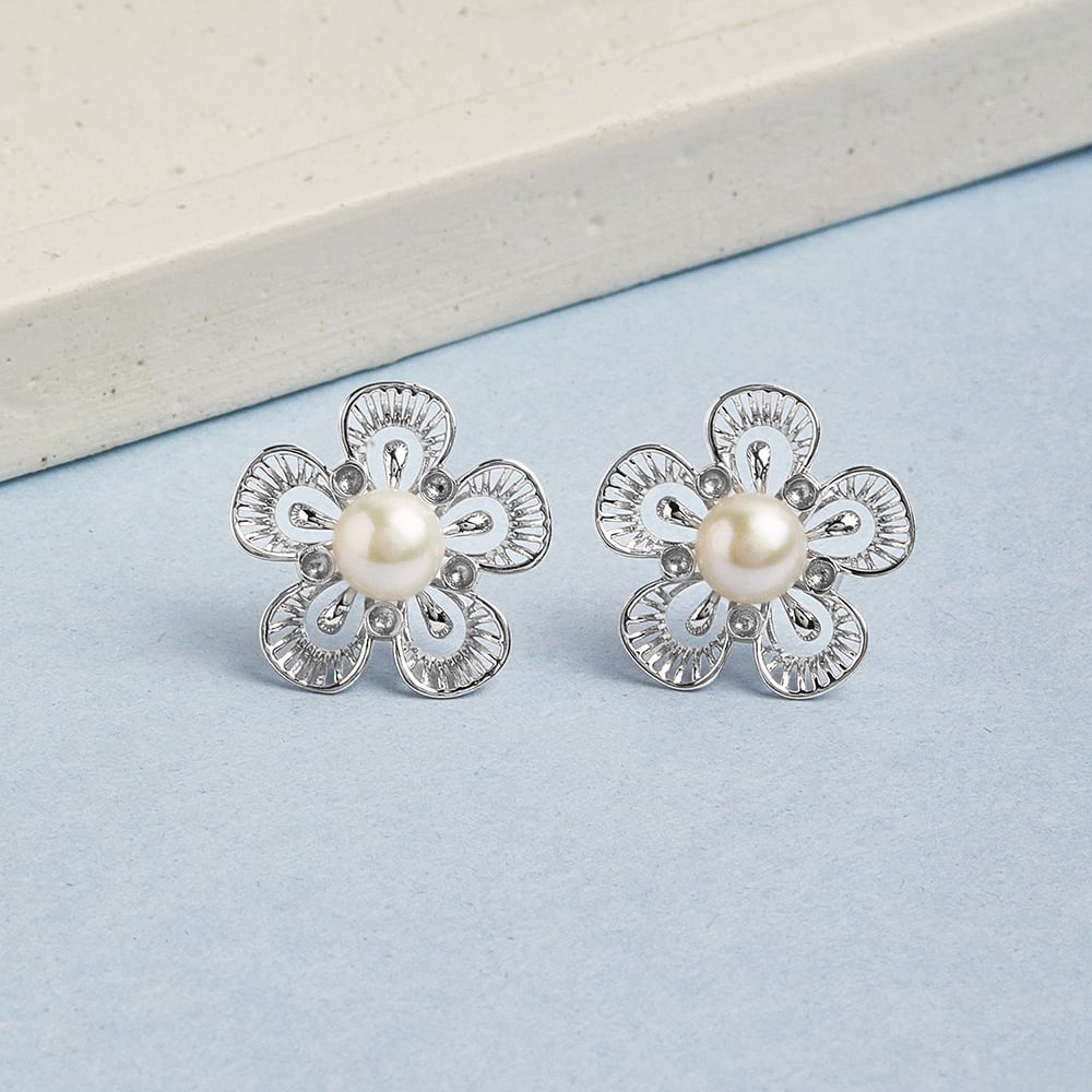 Buy Timeless Pearl Silver Stud Earrings Online Mia by Tanishq
