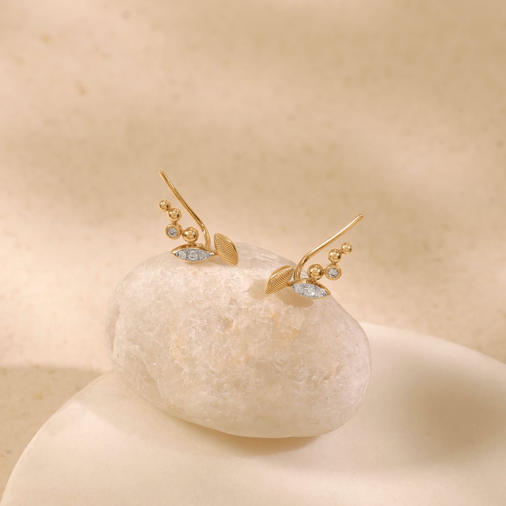 Playful Leaf Diamond Ear Cuff