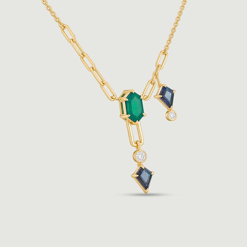 Delicate Luminous Onyx and Topaz Lariat Necklace