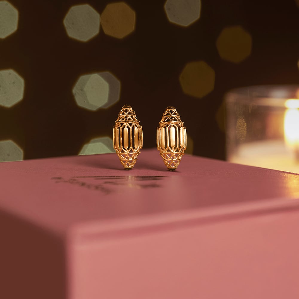 Intricate Architectural Gold Stud Earrings