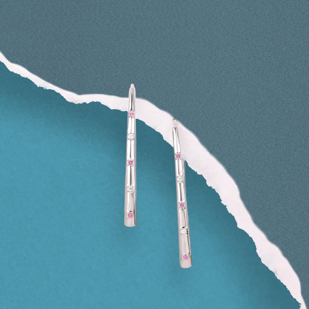 Playful Linear Silver Hoop Earrings