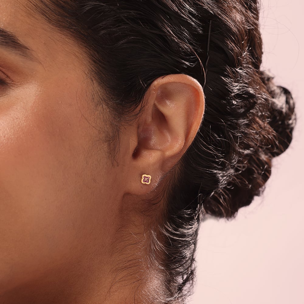 Ruby Blossom 14KT Gold & Diamond Stud Earrings,,hi-res thumbnail 2
