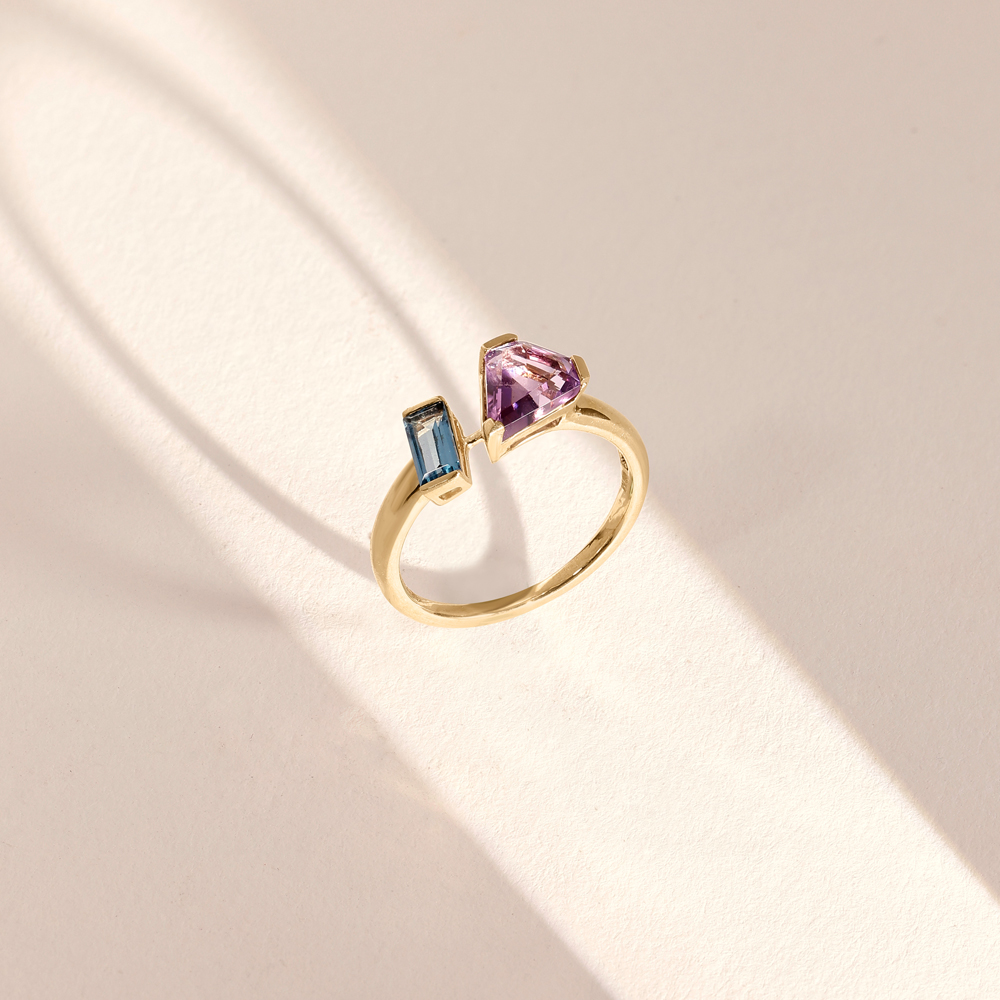 Sleek Faceted Amethyst and Topaz Ring