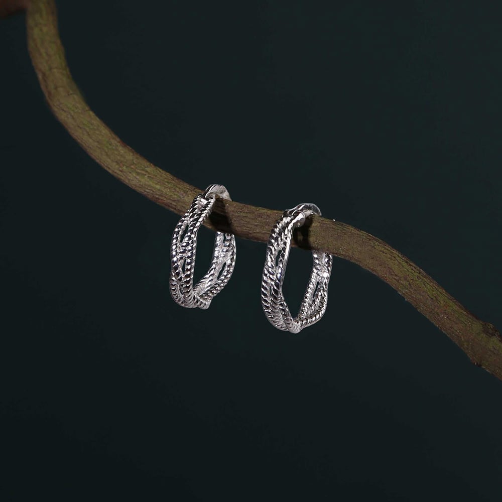 Braided Luster Silver Hoop Earrings