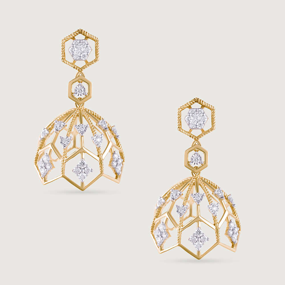 Lippan Grandeur Gold & Diamond Jhumka,,hi-res thumbnail 3