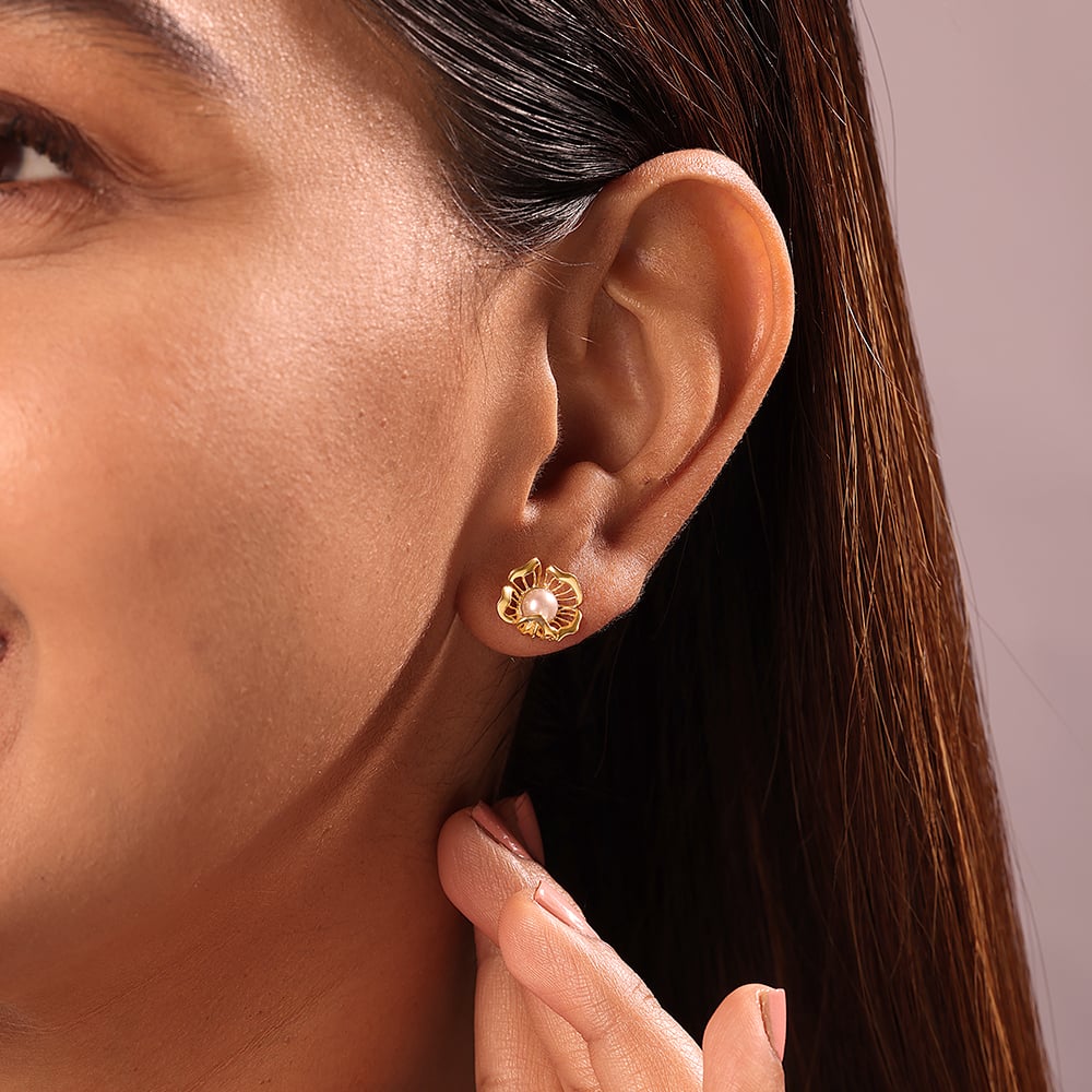 Floral Whispers 14 Kt Gold & Pearl Stud Earrings,,hi-res thumbnail 2