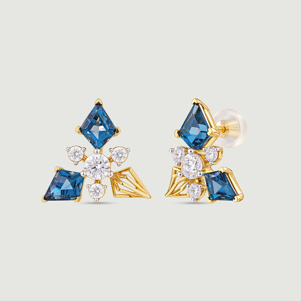 Geometric Blue Topaz Gold Stud Earrings,,hi-res thumbnail 4
