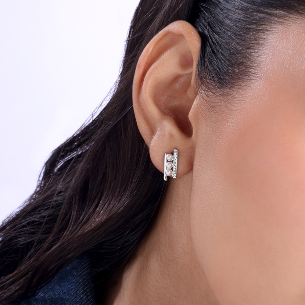 Triple Glow Silver Stud Earrings,,hi-res thumbnail 2