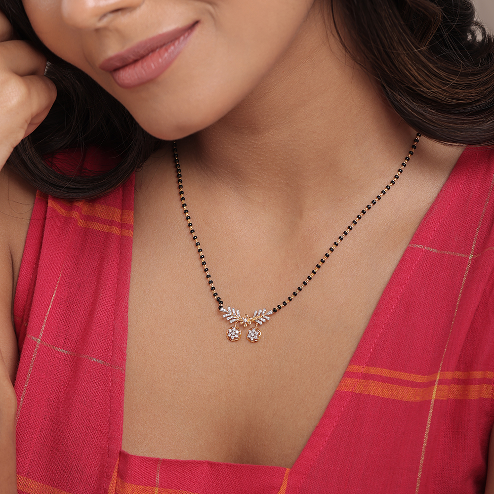 Floral Grace 18 Kt Gold and Diamond Vati Mangalsutra,,hi-res thumbnail 2