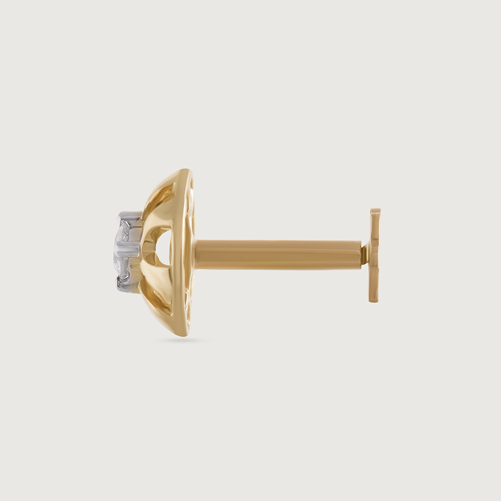 Mirrored Heritage Gold & Diamond Nose Pin,,hi-res thumbnail 3