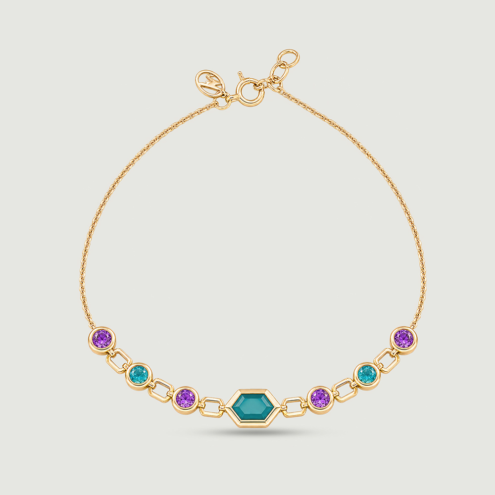 Rhythmic Linked Amethyst Emerald and Onyx Bracelet,,hi-res thumbnail 4