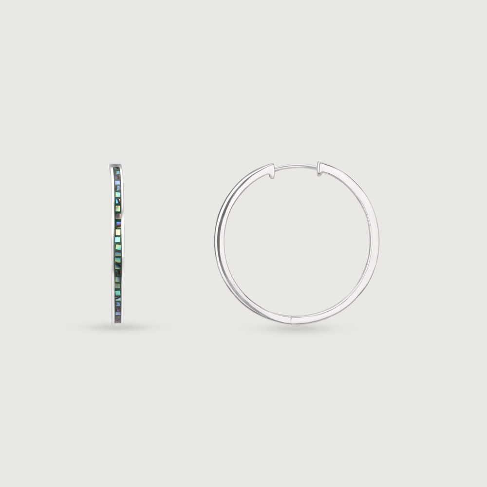 Vibrant Sleek Abalone Silver Hoop Earrings,,hi-res thumbnail 4