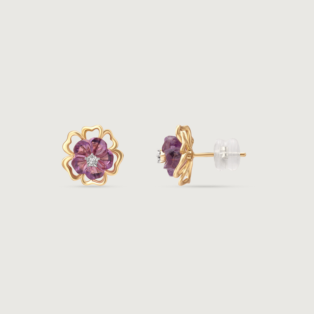 Floral Finesse Amethyst & Diamond Stud Earrings,,hi-res thumbnail 4