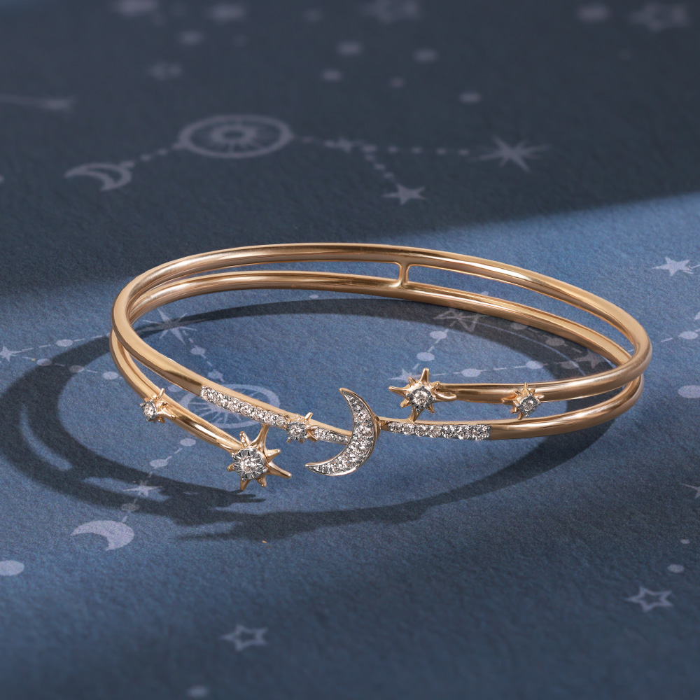Buy Stellar Elegance 14KT Sparkling Diamond Moon and Star Bangle