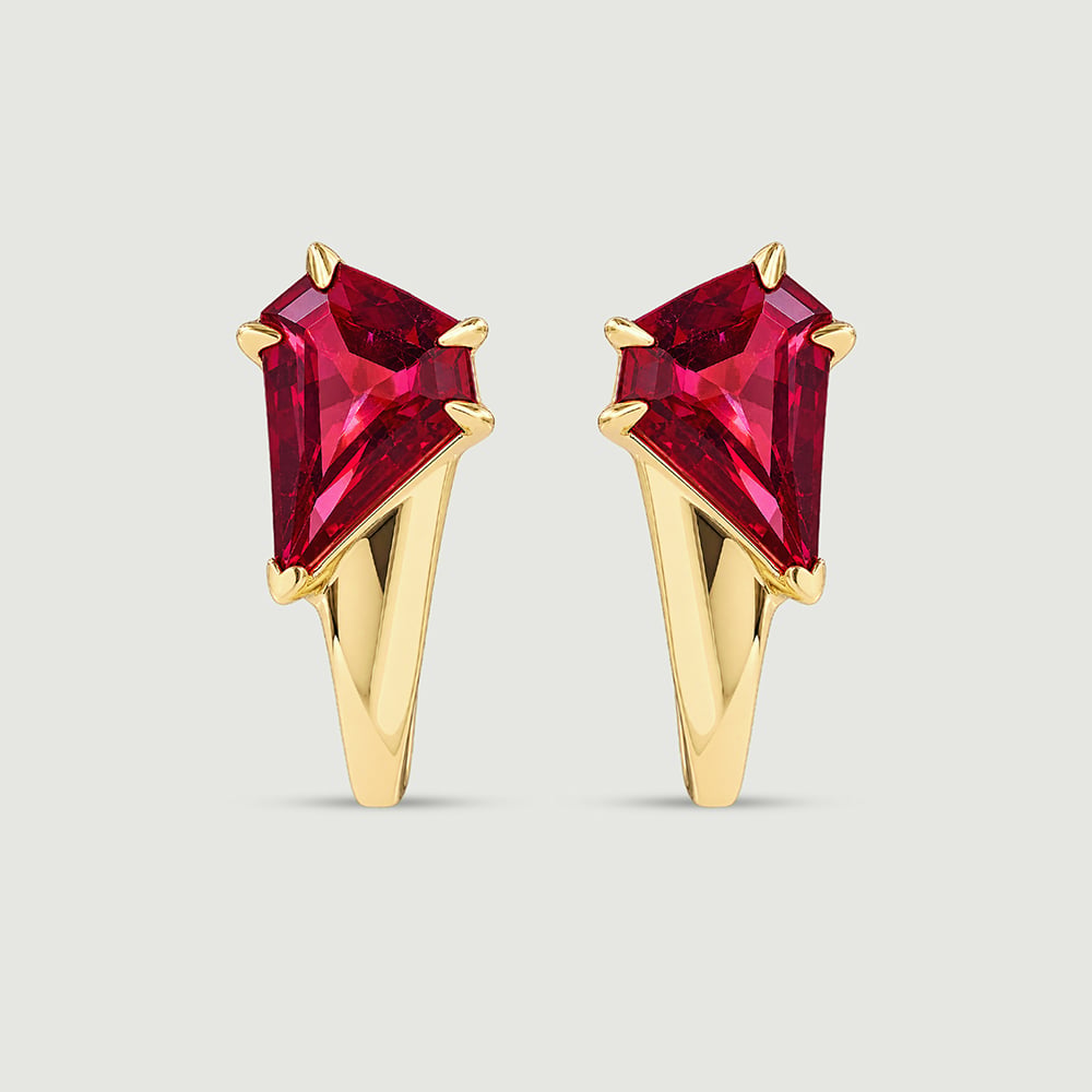 Sculptural Radiant Pink Garnet Hoop Earrings
