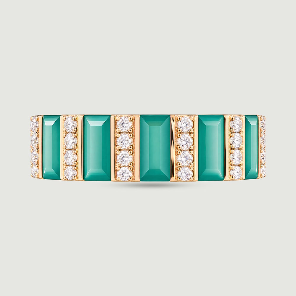 Sleek Alternating Green Onyx Ring