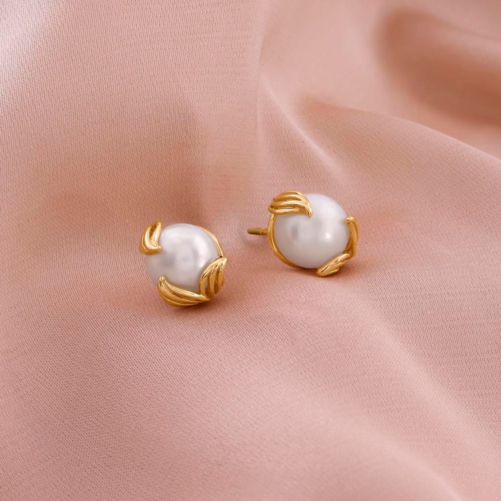 Lotus Bud Pearl Stud Earrings