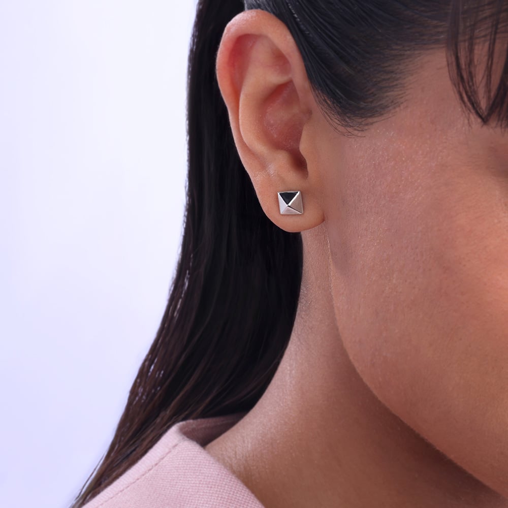 Bold Noir Silver Stud Earrings,,hi-res thumbnail 2