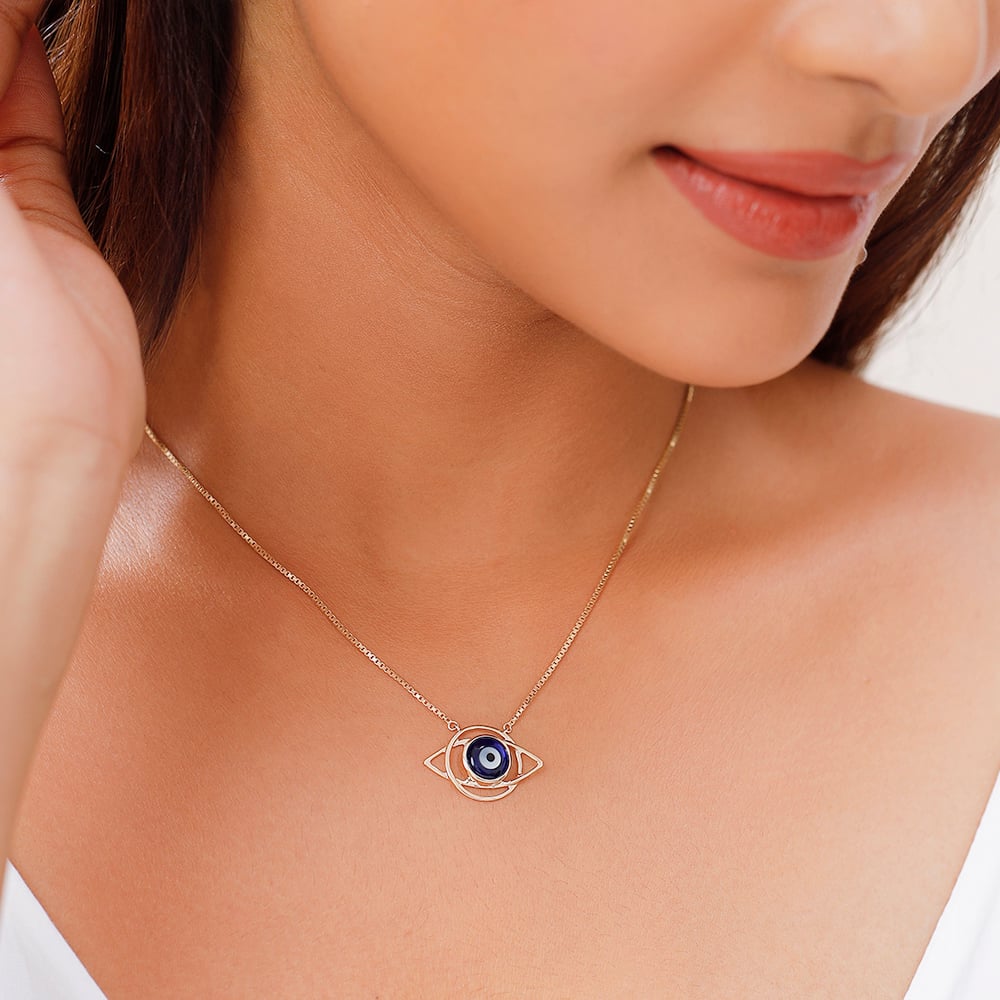 14KT Yellow Gold Geometric Evil Eye Necklace,,hi-res thumbnail 2